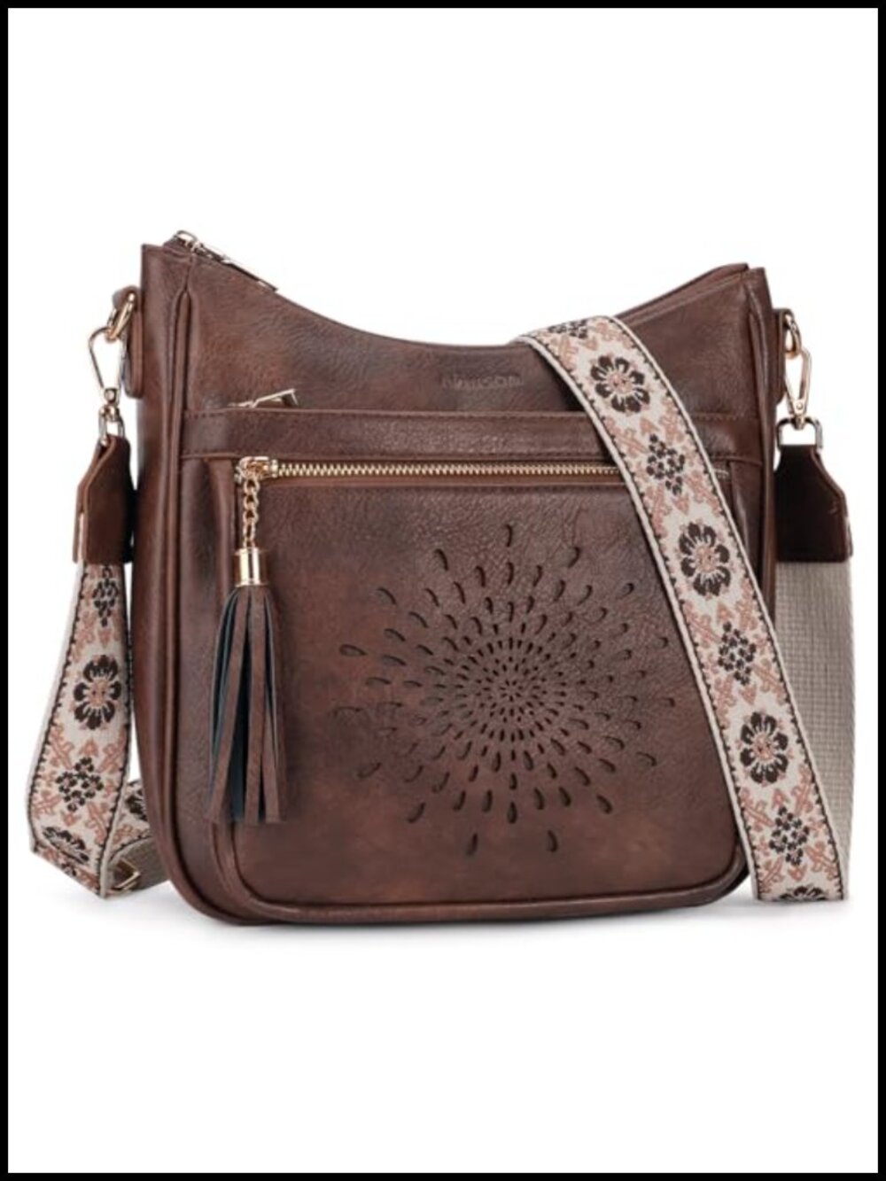 Vegan PU Leather Crossbody Bag Tassel Medium Multi-Pocket Shoulder Purse